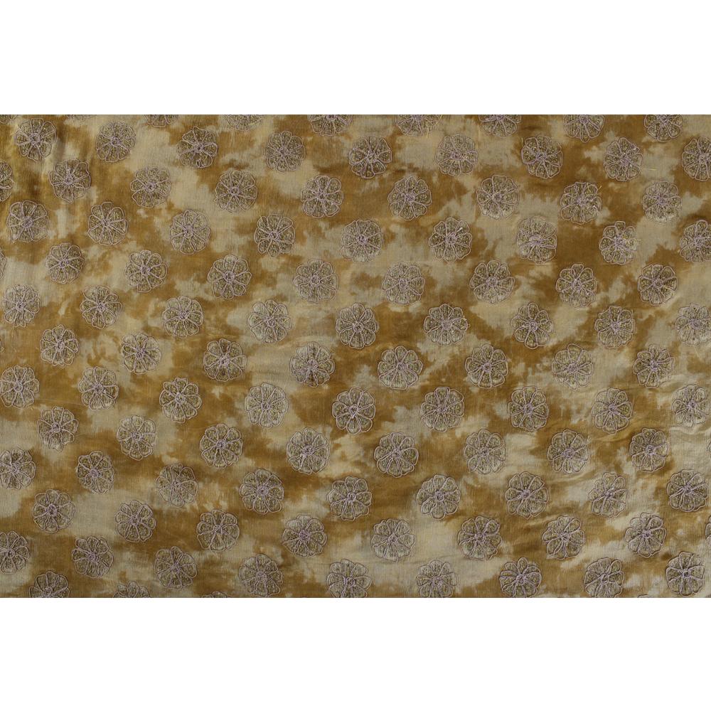 (Pre Cut 1.65 Mtr Piece) Tuscan Sun Color Embroidered Chiffon Silk Fabric