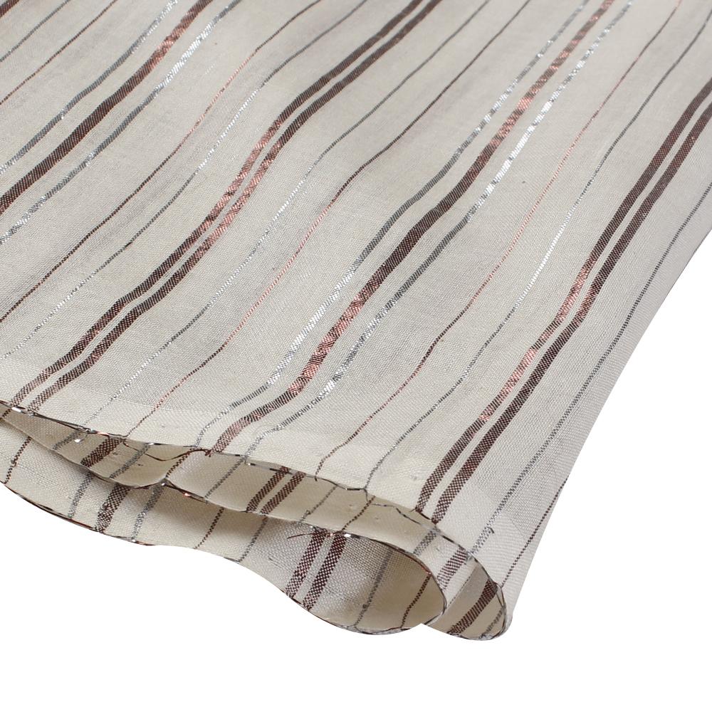 (Pre Cut 2.15 Mtr Piece) White-Rust Color Pure Cotton Fabric