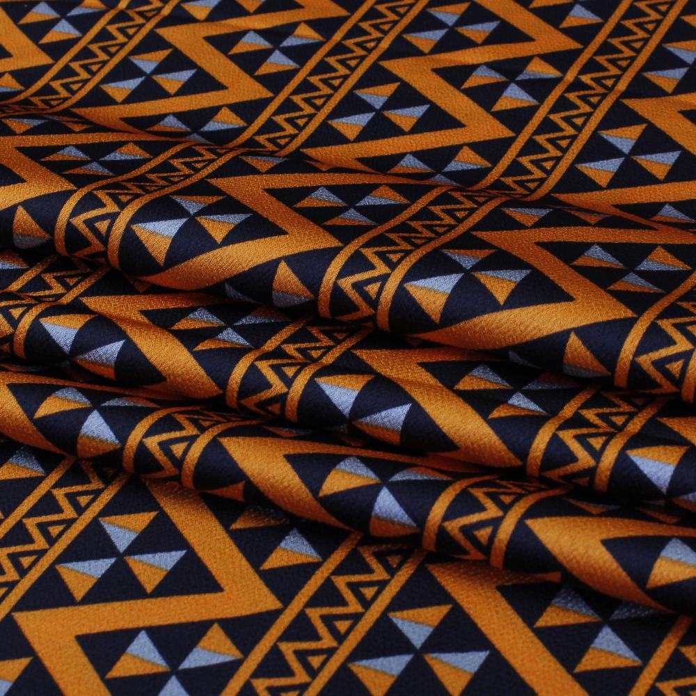 (Pre Cut 2 Mtr Piece) Orange-Black Color Printed Poly Georgette Satin Fabric