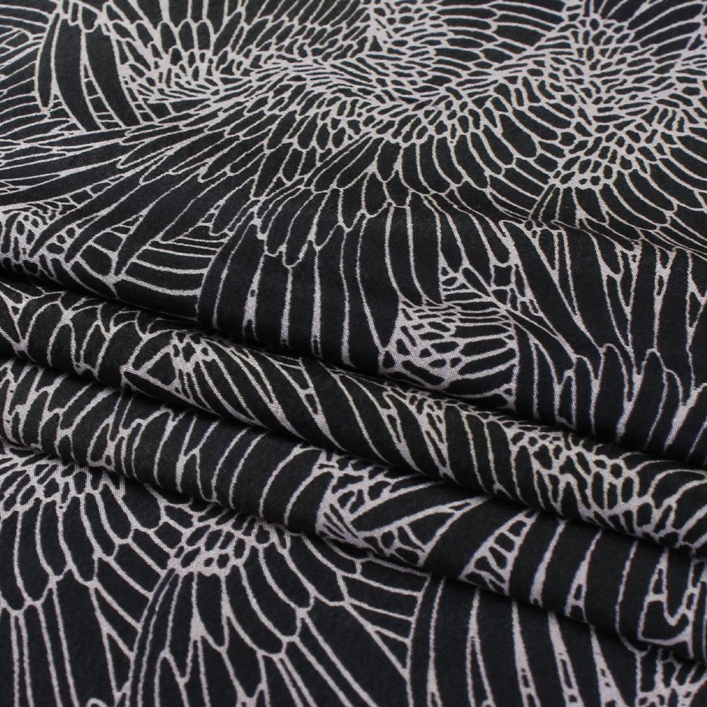 (Pre Cut 3 Mtr Piece) Black Color Digital Printed Dupion Silk Fabric