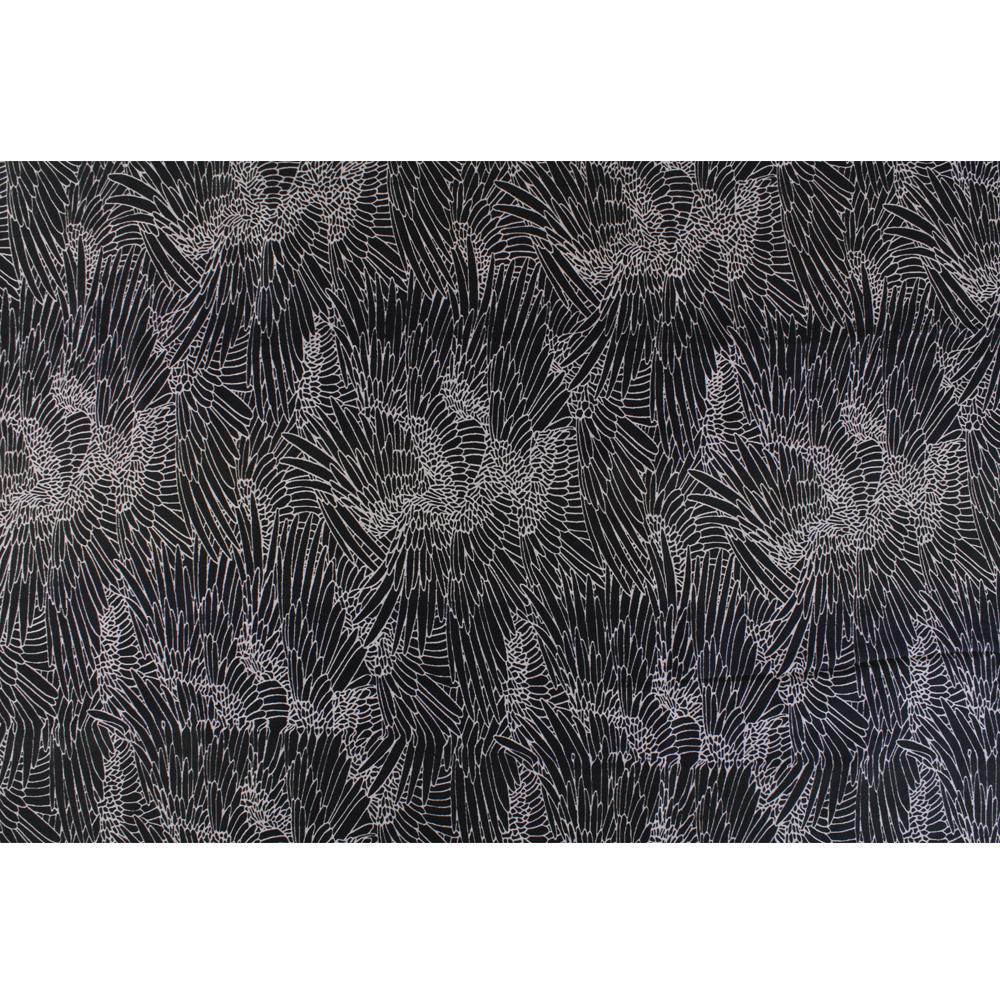 (Pre Cut 3 Mtr Piece) Black Color Digital Printed Dupion Silk Fabric