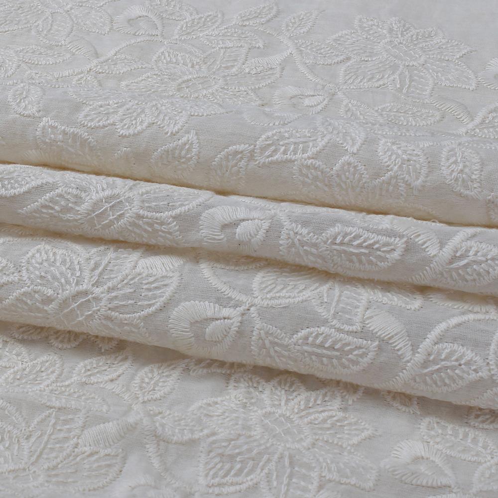 (Pre Cut 1.35 Mtr Piece) White Color Embroidered Pure Chanderi Fabric