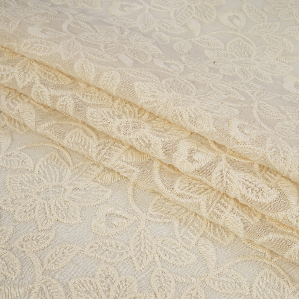 (Pre Cut 1.40 Mtr Piece) White Color Embroidered Pure Chanderi Fabric
