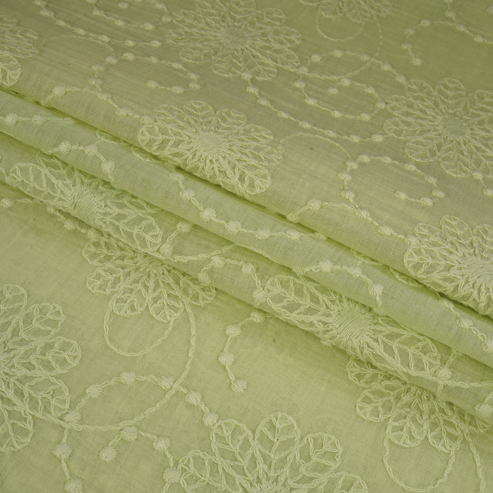(Pre Cut 1.60 Mtr Piece) Lime Color Embroidered Pure Chanderi Fabric
