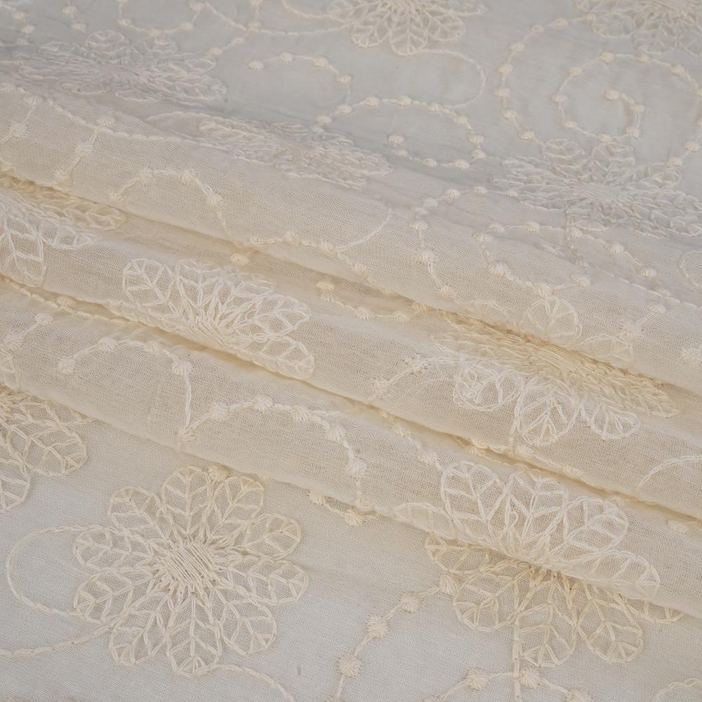 (Pre Cut 1.90 Mtr Piece) White Color Embroidered Pure Chanderi Fabric