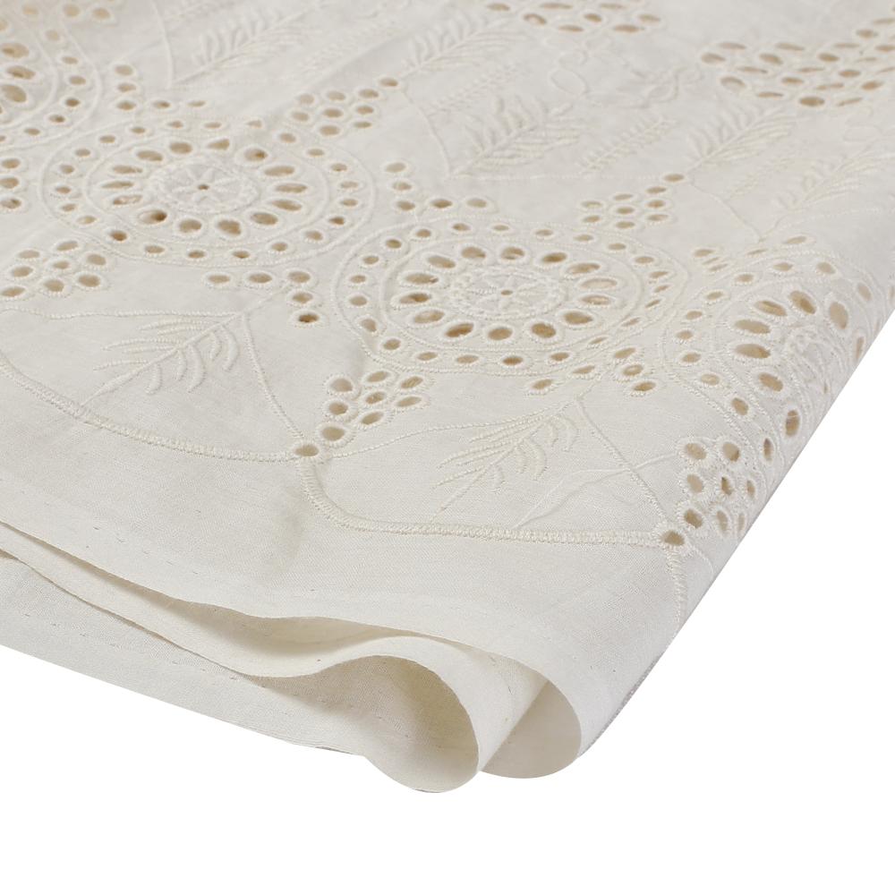 (Pre Cut 1.65 Mtr Piece) White Color Embroidered Cotton Cambric Fabric