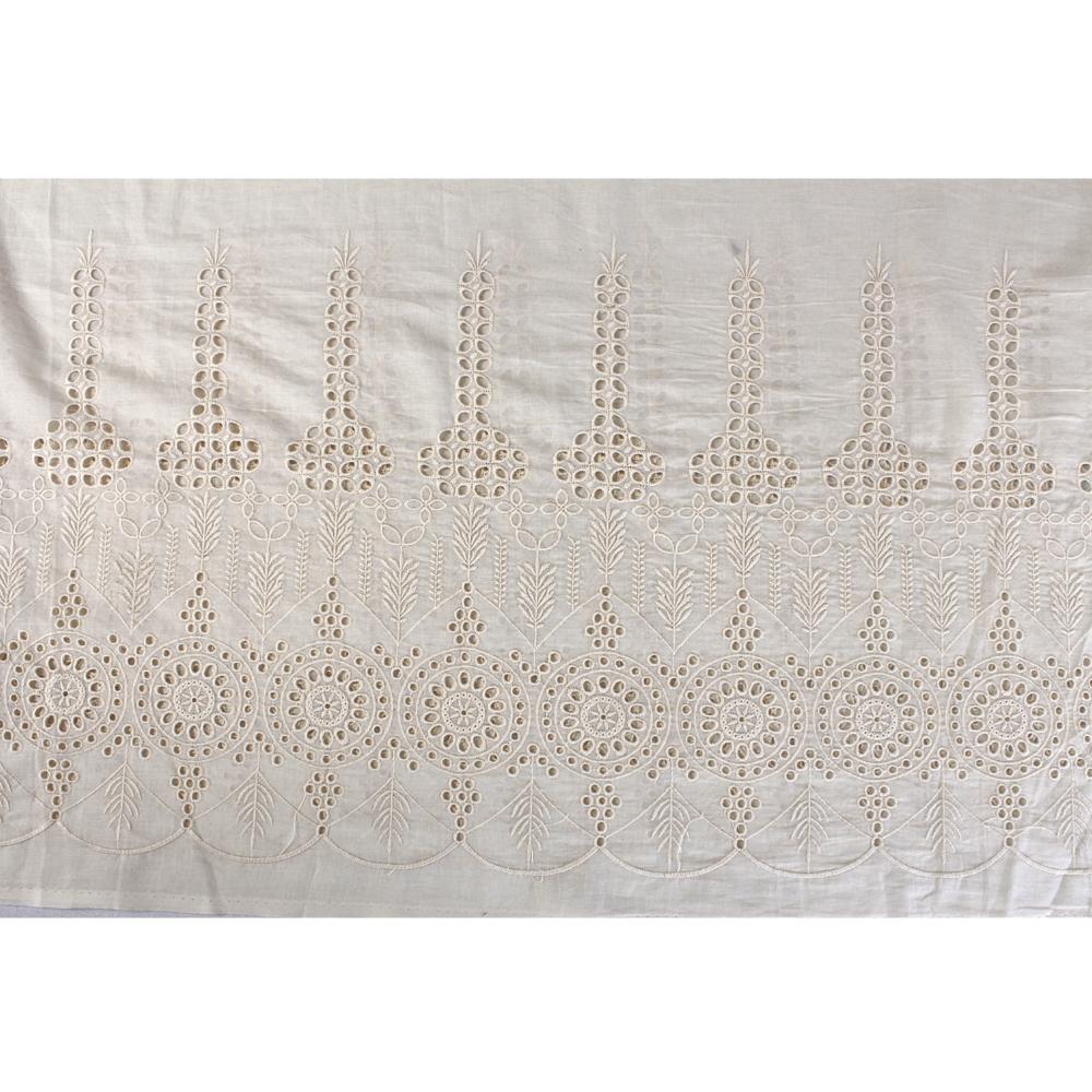 (Pre Cut 1.65 Mtr Piece) White Color Embroidered Cotton Cambric Fabric