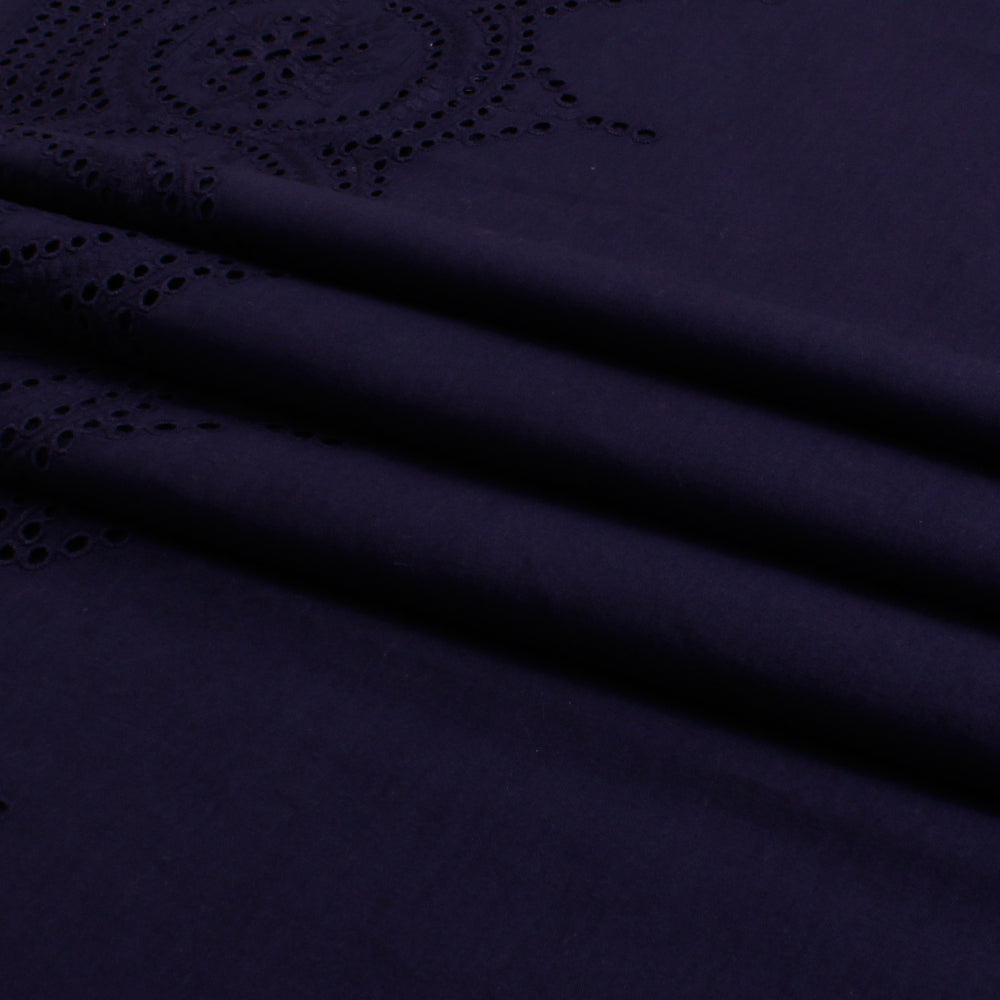 (Pre Cut 2 Mtr Piece) Blue Color Embroidered Cotton Cambric Fabric