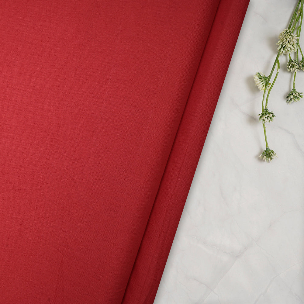 (Pre-Cut 4.20 Mtr) Hot Red Color Cotton Voile Fabric