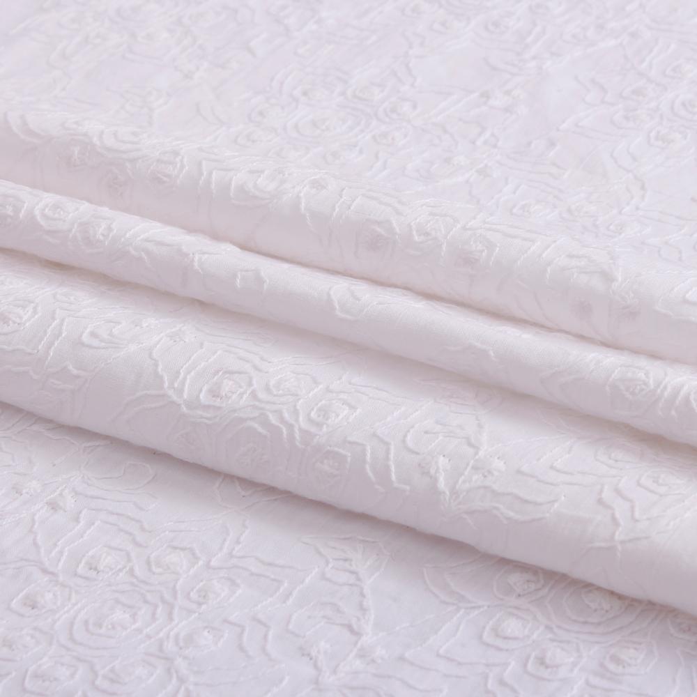 (Pre Cut 1.50 Mtr Piece) White Color Embroidered Cotton Fabric