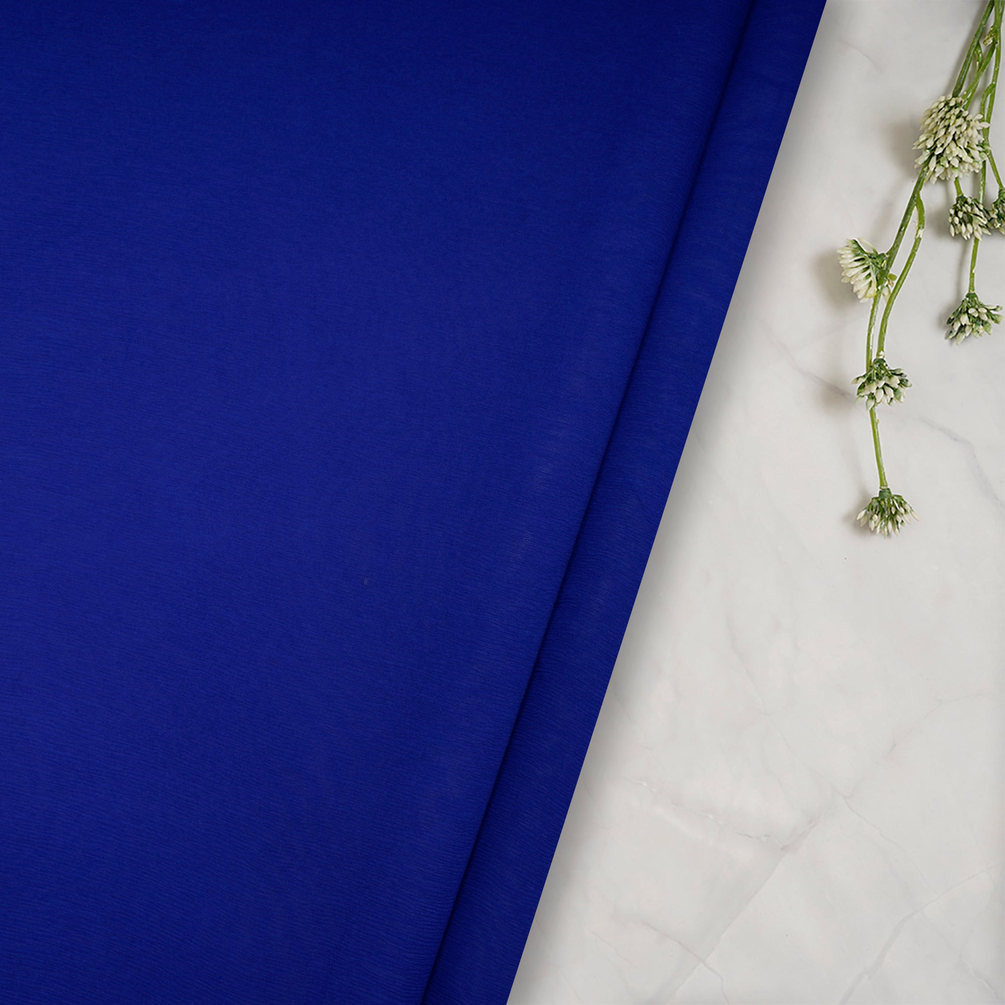 (Pre Cut 2.30 Mtr) Blue Chiffon Silk Fabric