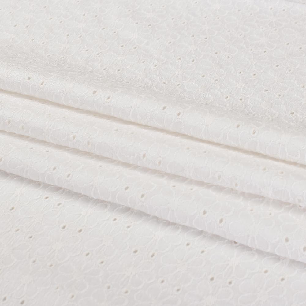 (Pre Cut 1.10 Mtr Piece) White Color Embroidered Cotton Fabric