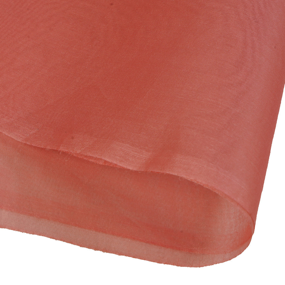 (Pre Cut 0.80 Mtr Piece) Coral Color Organza Silk Fabric