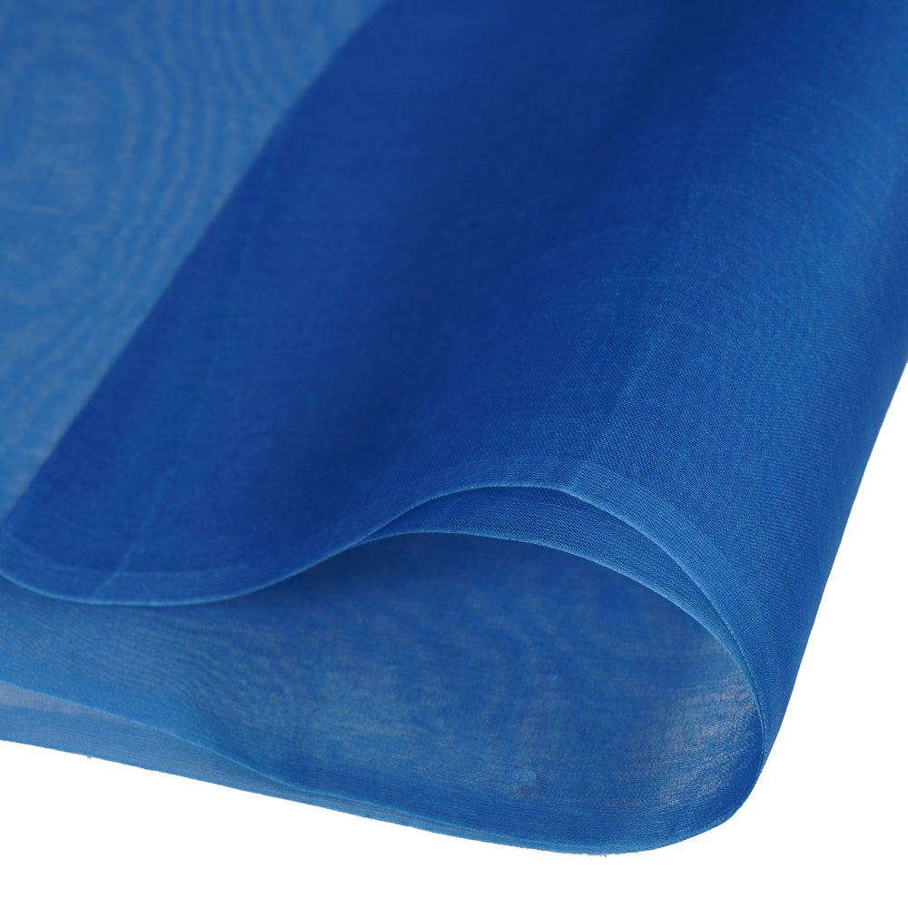 (Pre Cut 0.90 Mtr Piece) Blue Color Organza Silk Fabric