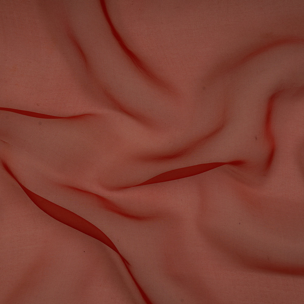 (Pre-Cut 1.65 Mtr ) Red Color Pure Organza Silk Fabric