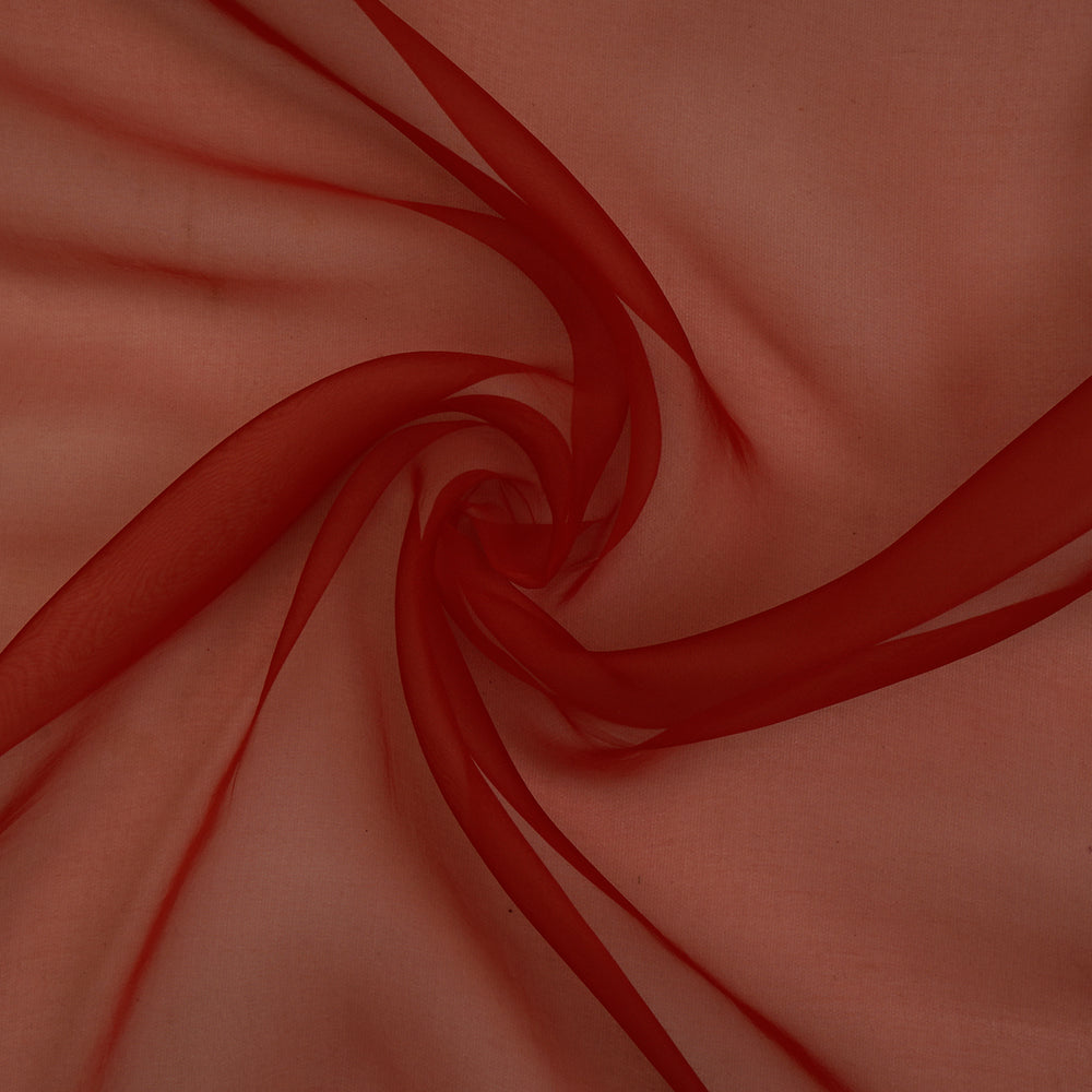 (Pre-Cut 1.65 Mtr ) Red Color Pure Organza Silk Fabric