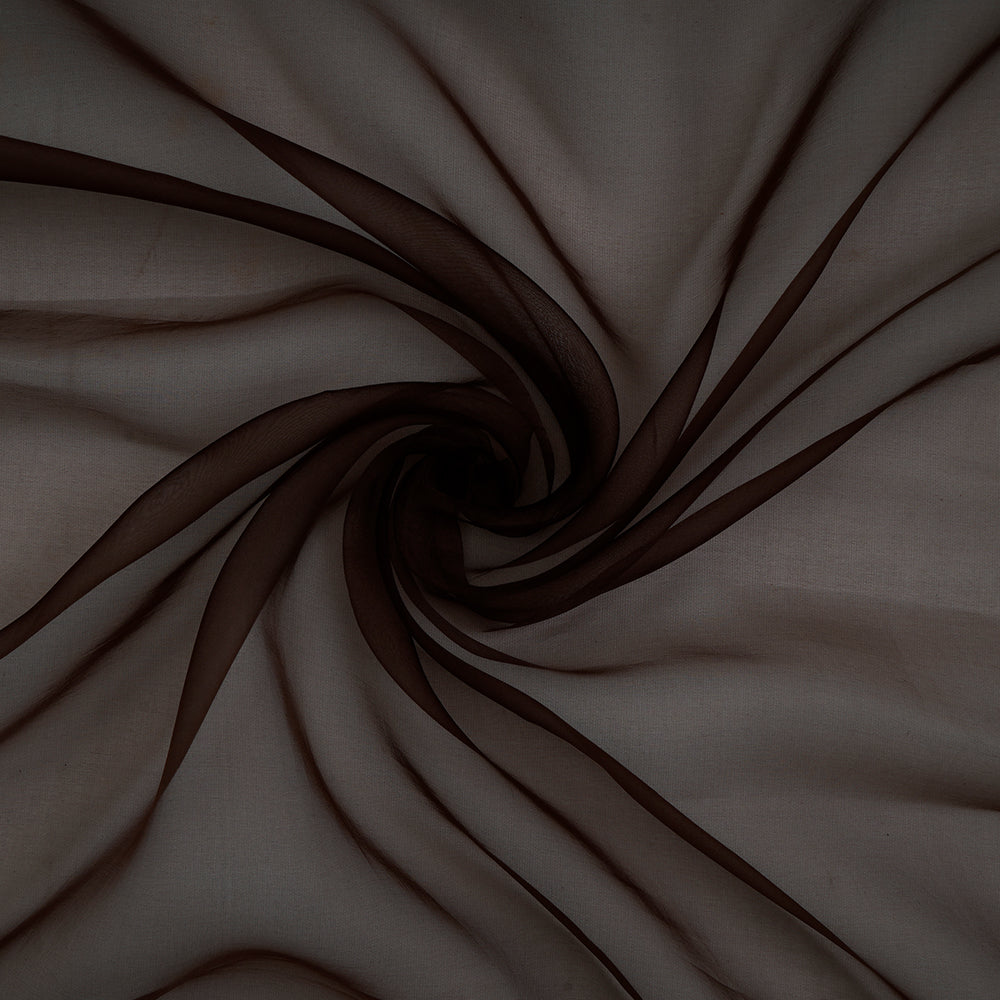 (Pre-Cut 2.70 Mtr ) Brown Color Pure Organza Silk Fabric