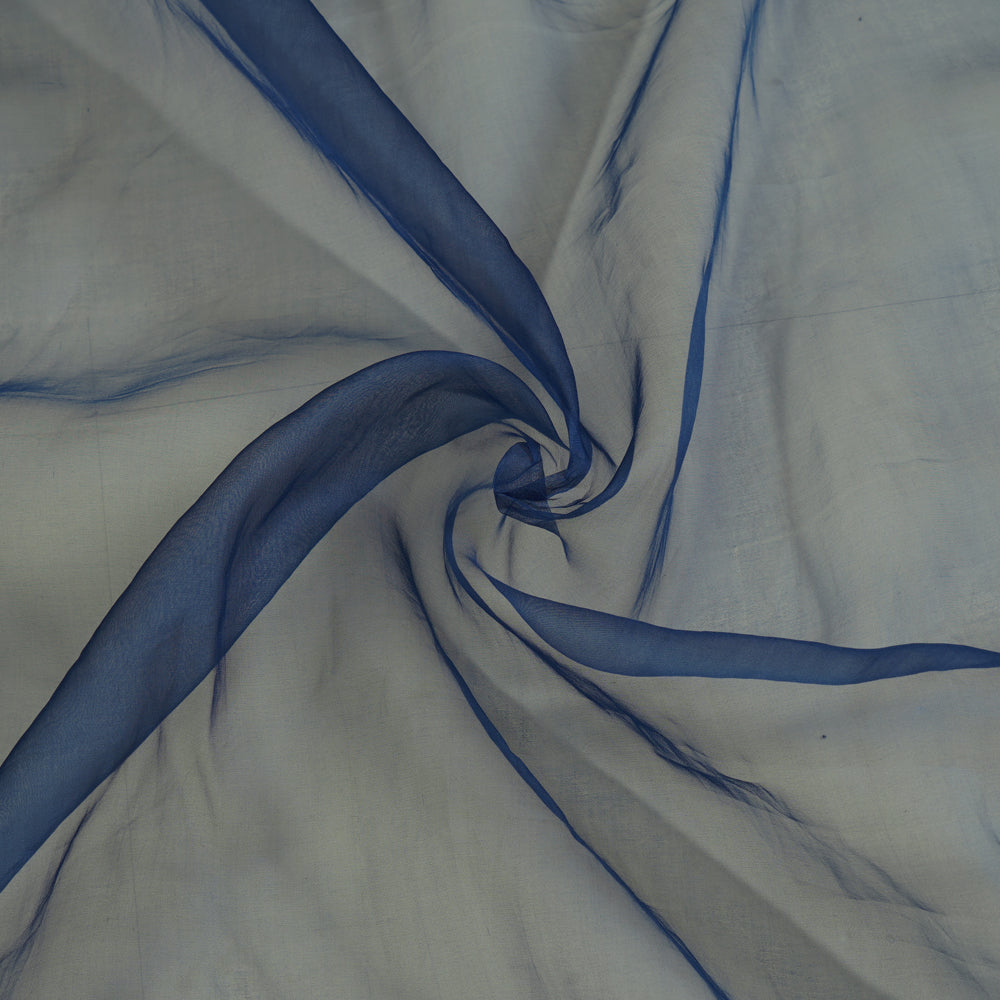(Pre Cut 3.50 Mtr Piece) Blue Color Pure Organza Silk Fabric