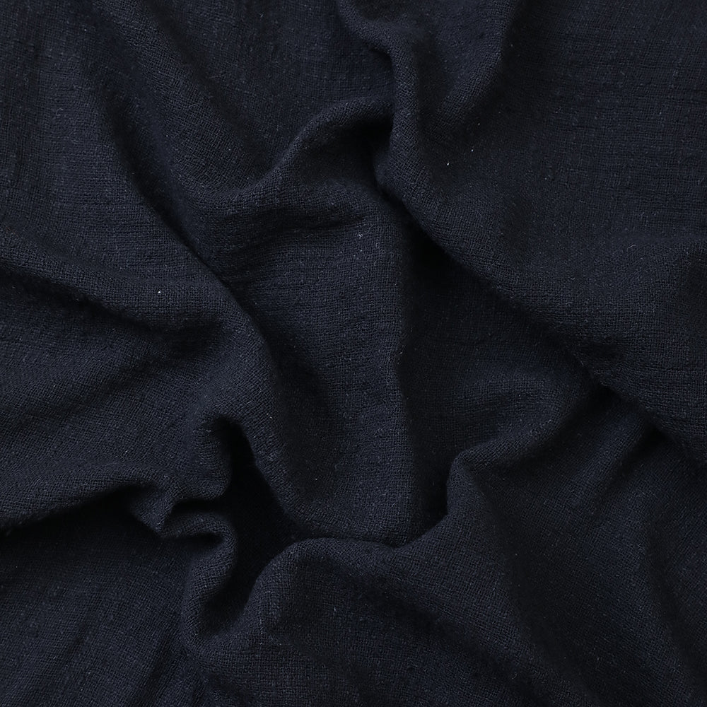 (Pre-Cut 1 Mtr) Black Color Cotton Viscose Slub Fabric