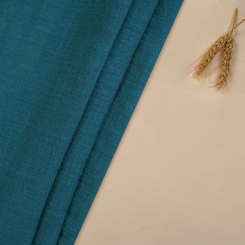 (Pre Cut 3.50 Mtr Piece) Teal Blue Color Mill Dyed Cotton Viscose Slub Fabric