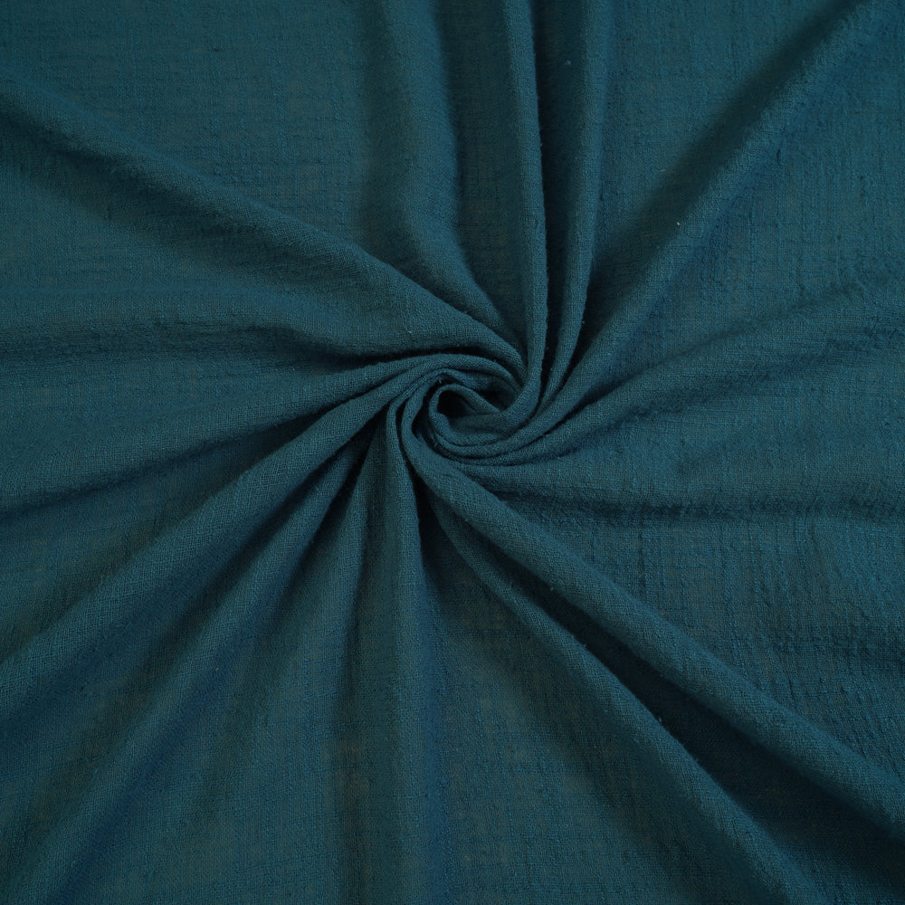 (Pre Cut 3.50 Mtr Piece) Teal Blue Color Mill Dyed Cotton Viscose Slub Fabric