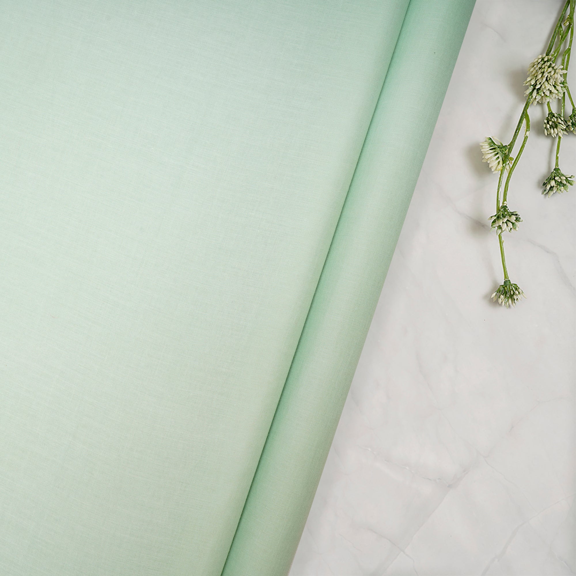 (Pre Cut 1.95 Mtr )Mint Green Color Cotton Mulmul Fabric