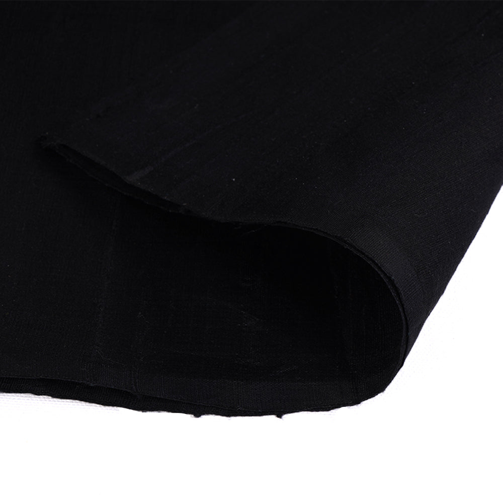 (Pre Cut 1.15 Mtr Piece) Black Color Dupion Silk Fabric