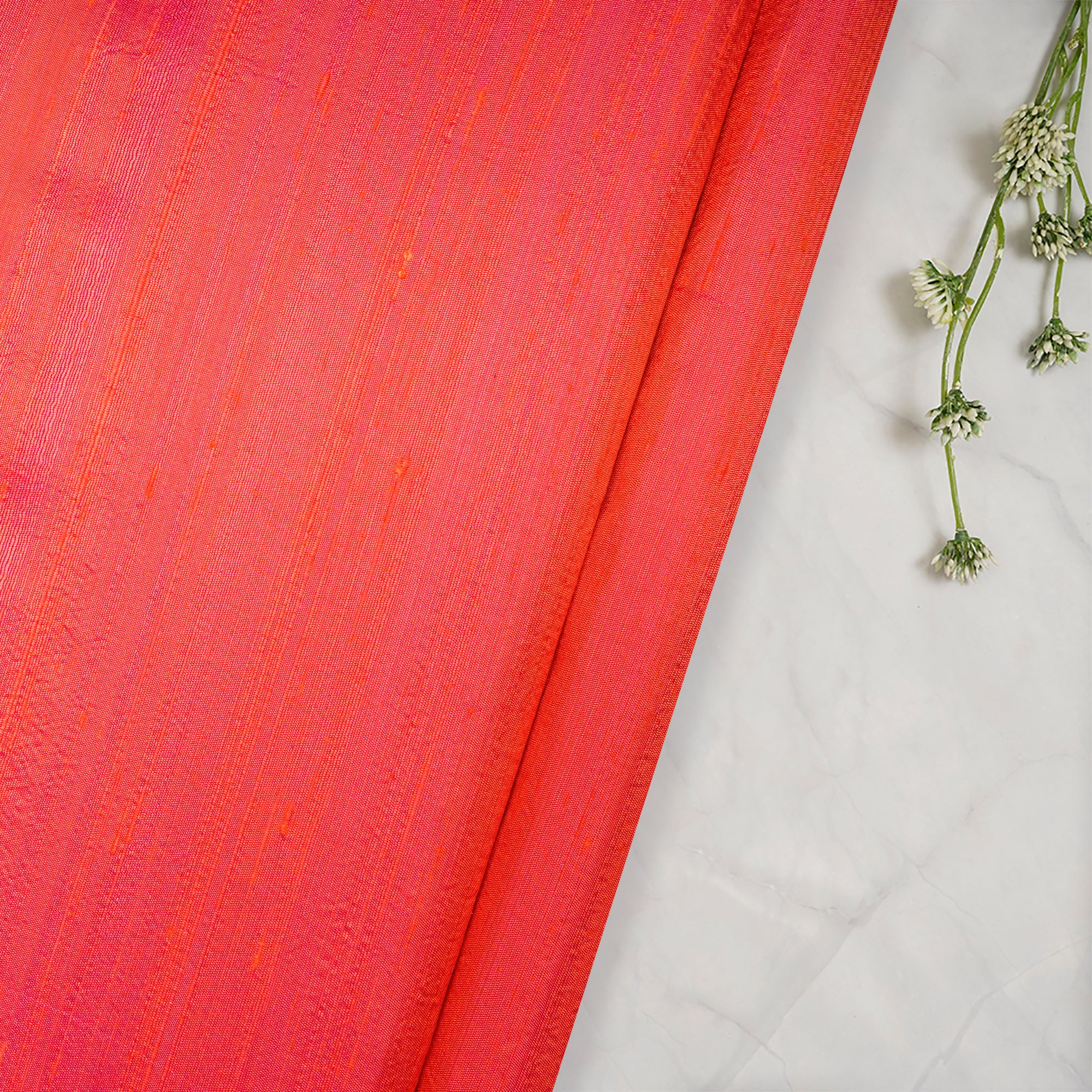 (Pre Cut 1.90 Mtr )Pink-Orange Dual Tone Blended Dupion Silk Fabric