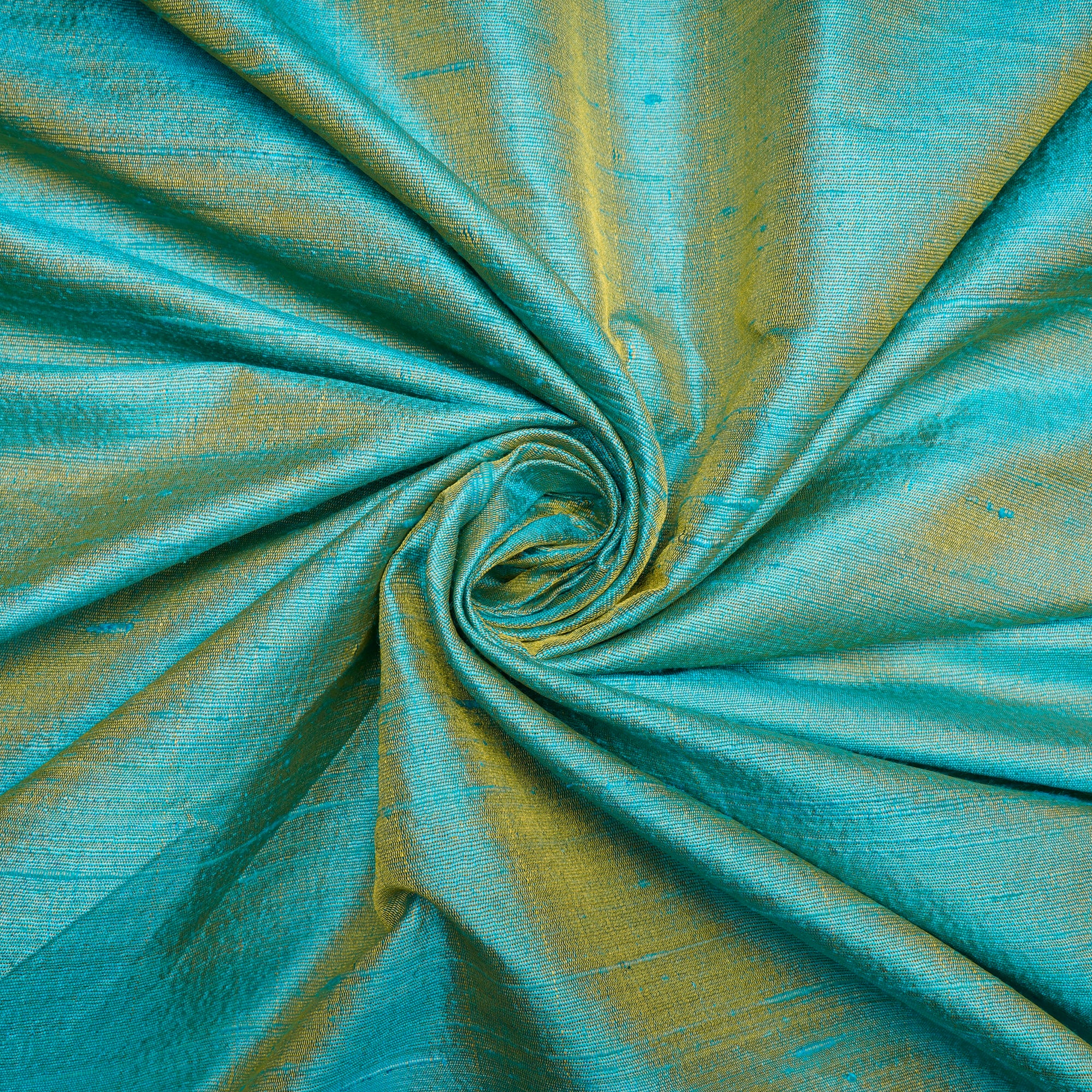 (Pre Cut 3.40Mtr )Blue-Yellow Dual Tone Blended Dupion Silk Fabric