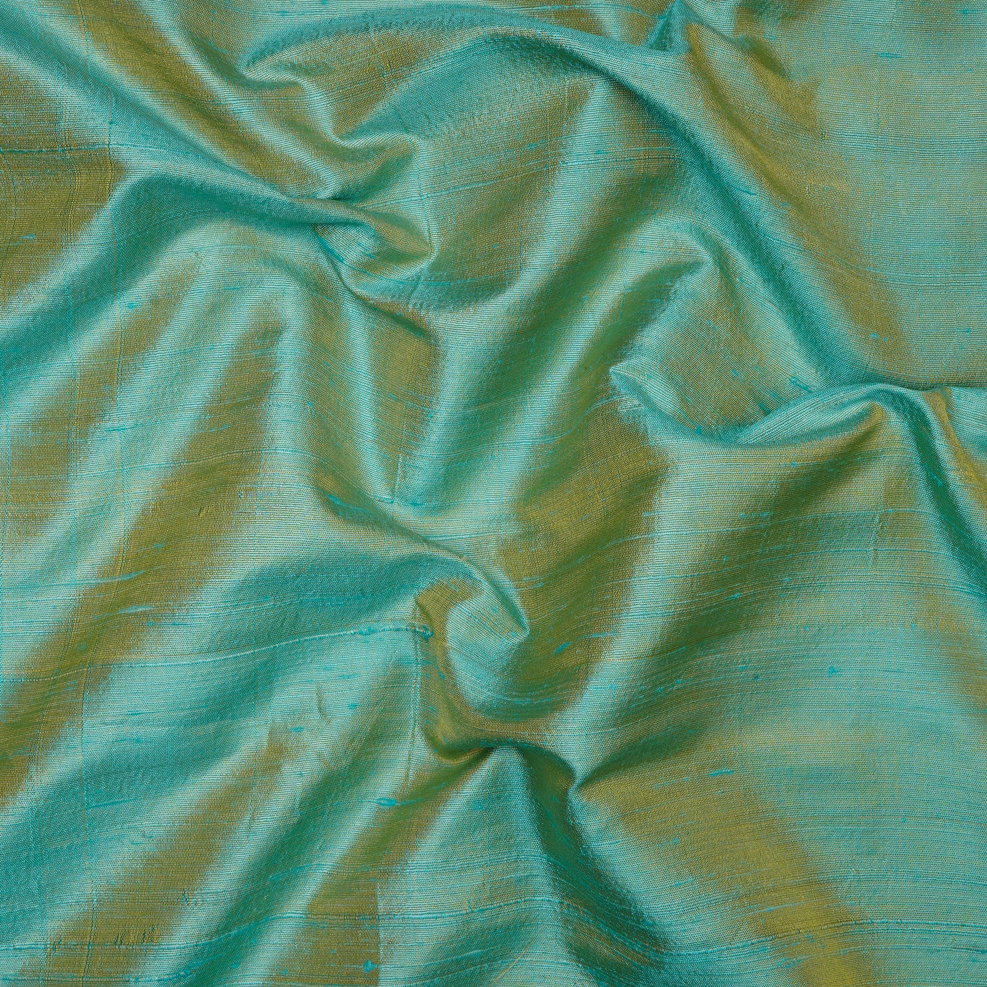 (Pre-Cut 3.80 Mtr) Blue-Yellow Color Blended Dupion Silk Fabric