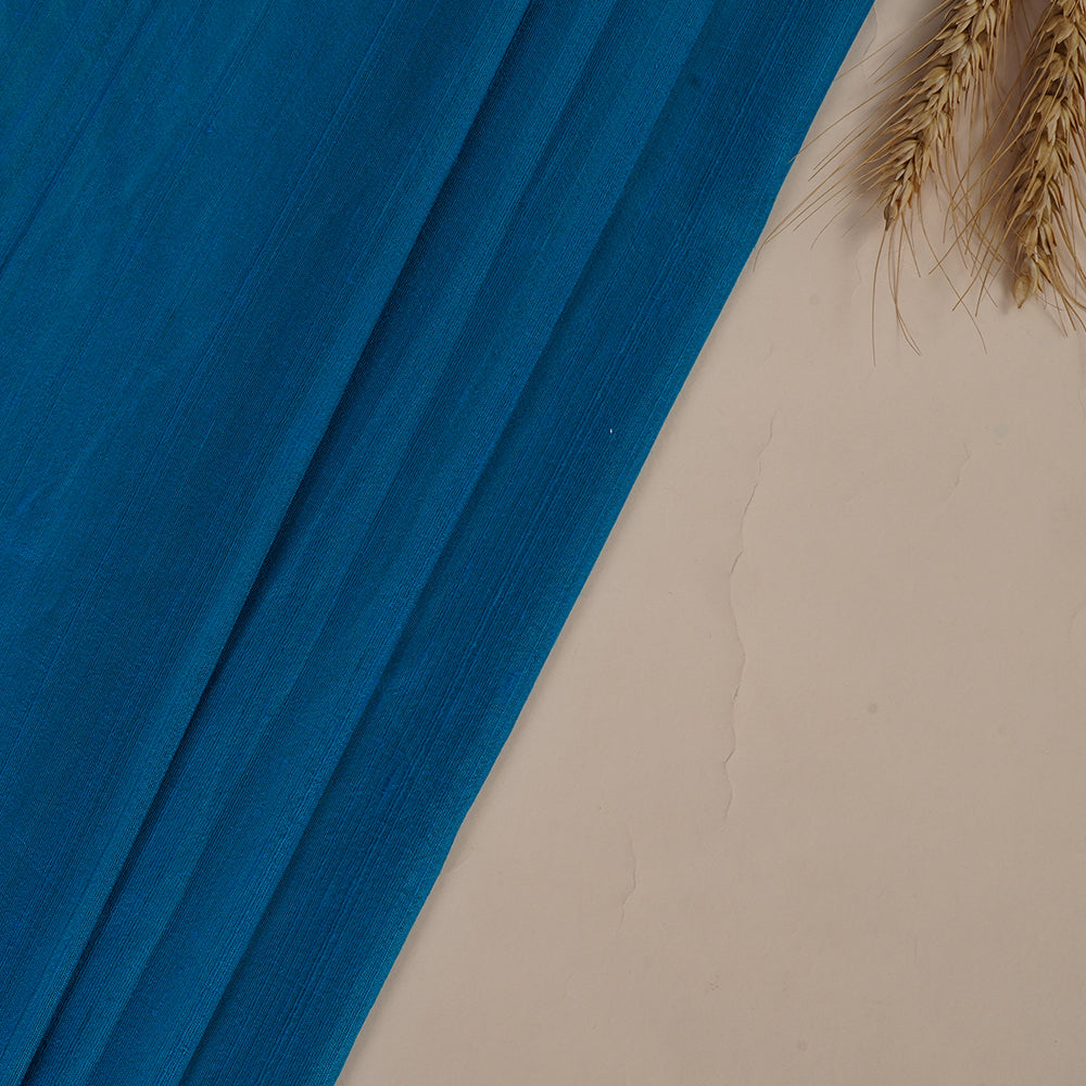 (Pre Cut 3.80 Mtr Piece) Blue Color Dupion Silk Fabric