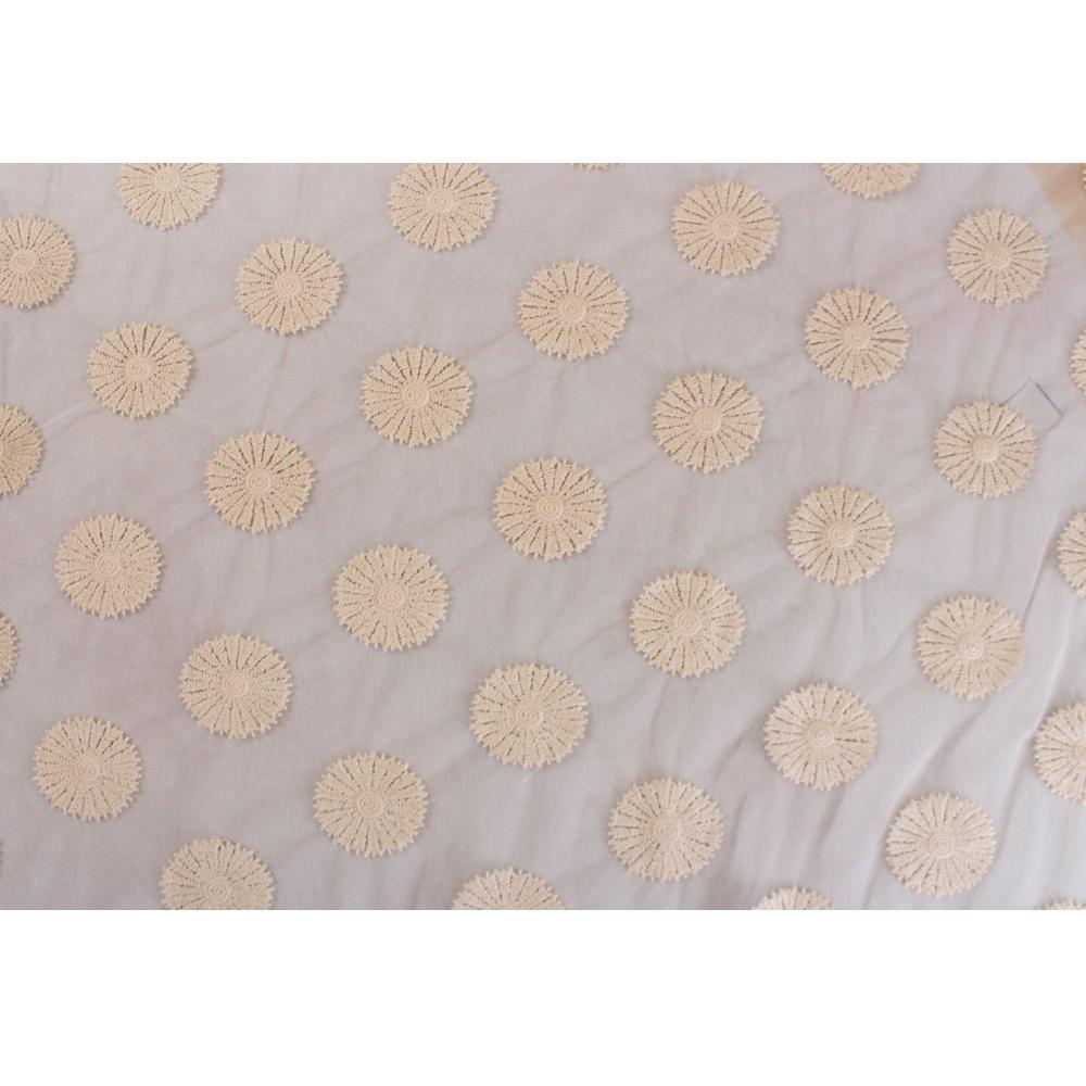 (Pre Cut 1.85 Mtr Piece) Off White Color Embroidered Nylon Net Fabric
