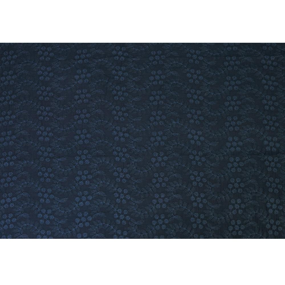 (Pre Cut 2.20 Mtr Piece) Navy Color Embroidered Pure Chanderi Fabric