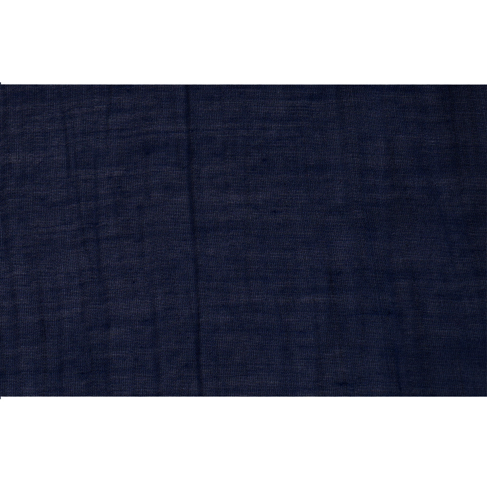 (Pre Cut 1.10 Mtr Piece) Navy Color Yarn Dyed Pure Chanderi Fabric