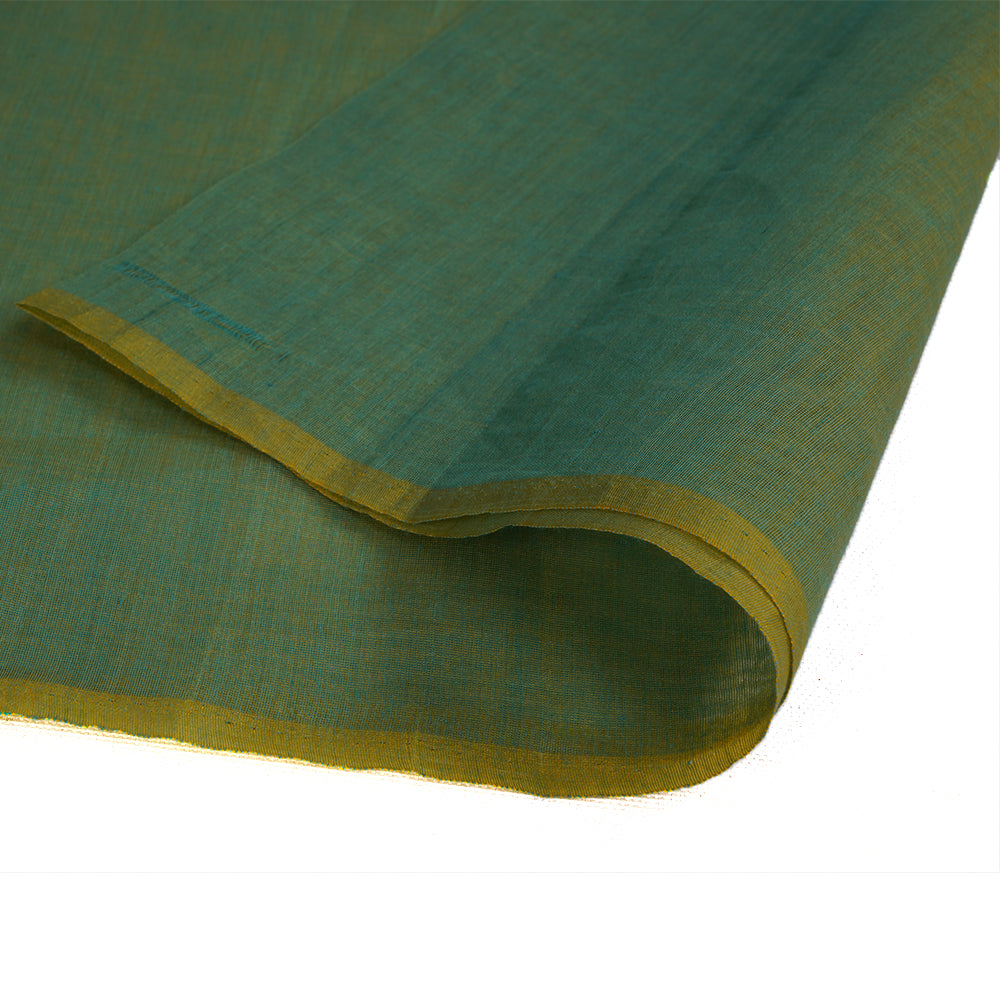 (Pre Cut 1.95 Mtr Piece) Green Color Yarn Dyed Pure Chanderi Fabric