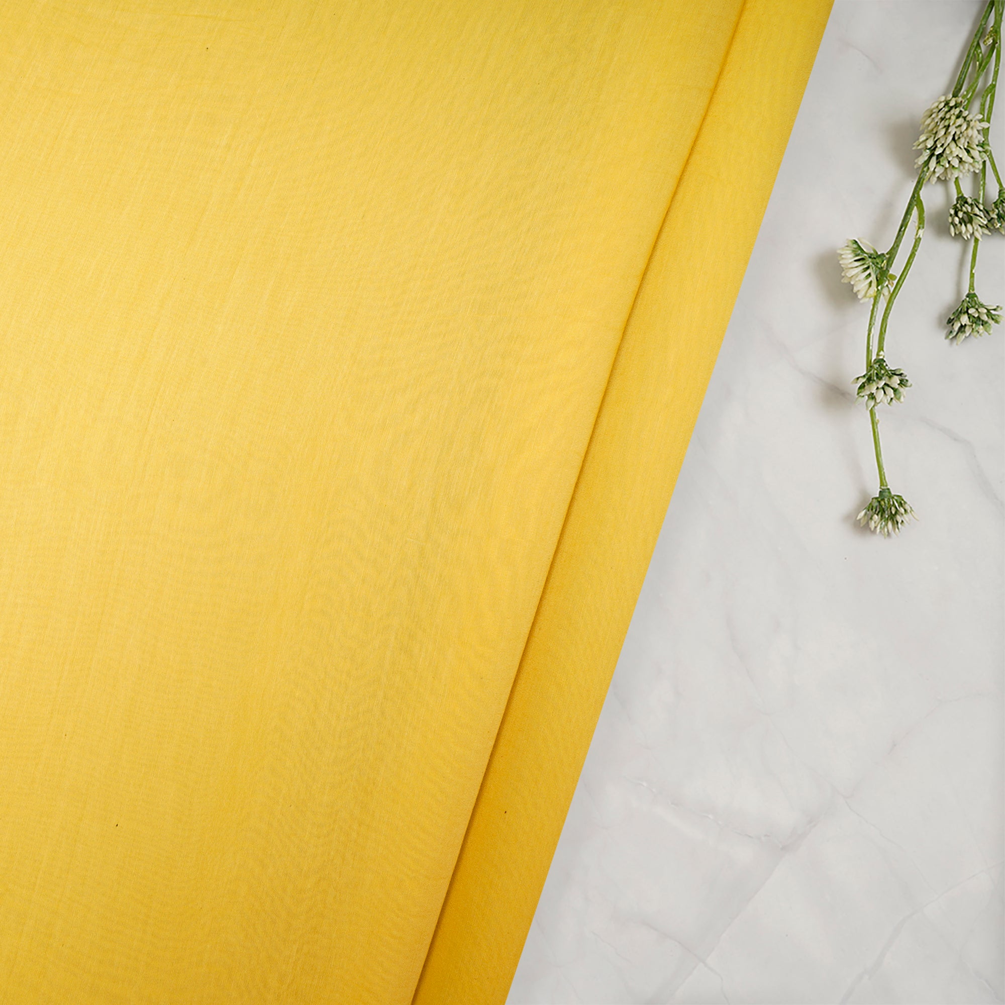 (Pre Cut 1.95 Mtr )Yellow Pure Fine Silk Cotton Fabric