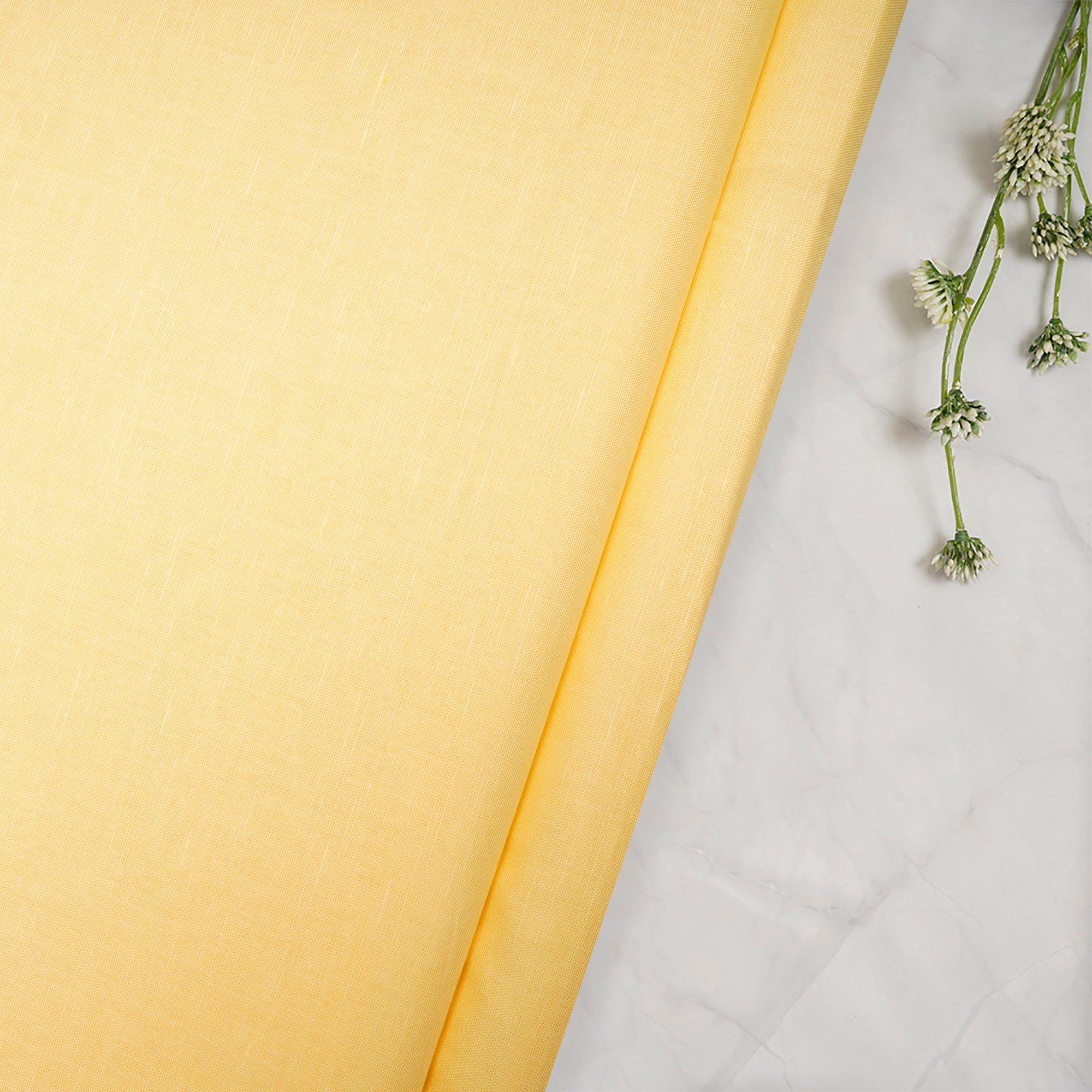 (Pre-Cut 2.40 Mtr )Light Yellow Cotton Linen Fabric