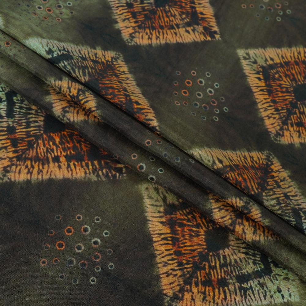 (Pre Cut 1 Mtr Piece) Seaweed Green Color Digital Printed Banglore Silk Fabric