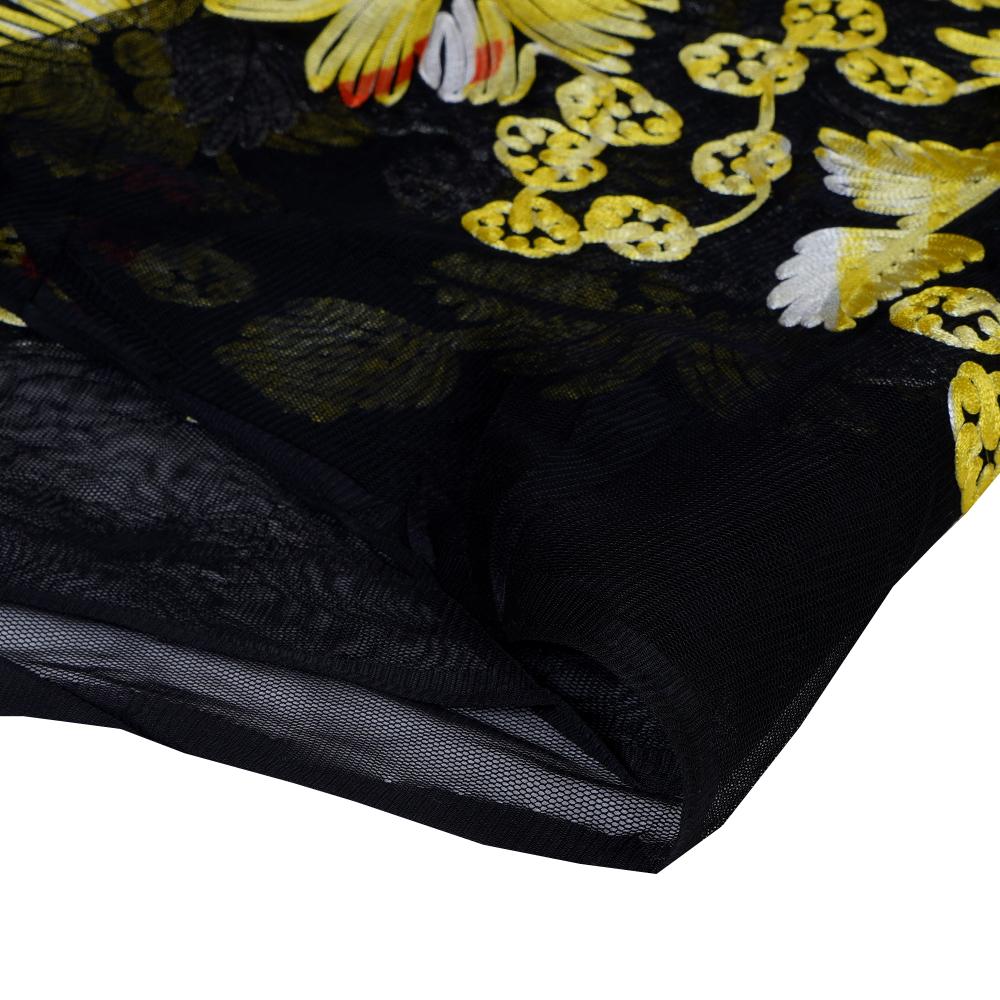 (Pre Cut 0.90 Mtr Piece) Black Color Embroidered Nylon Net Fabric