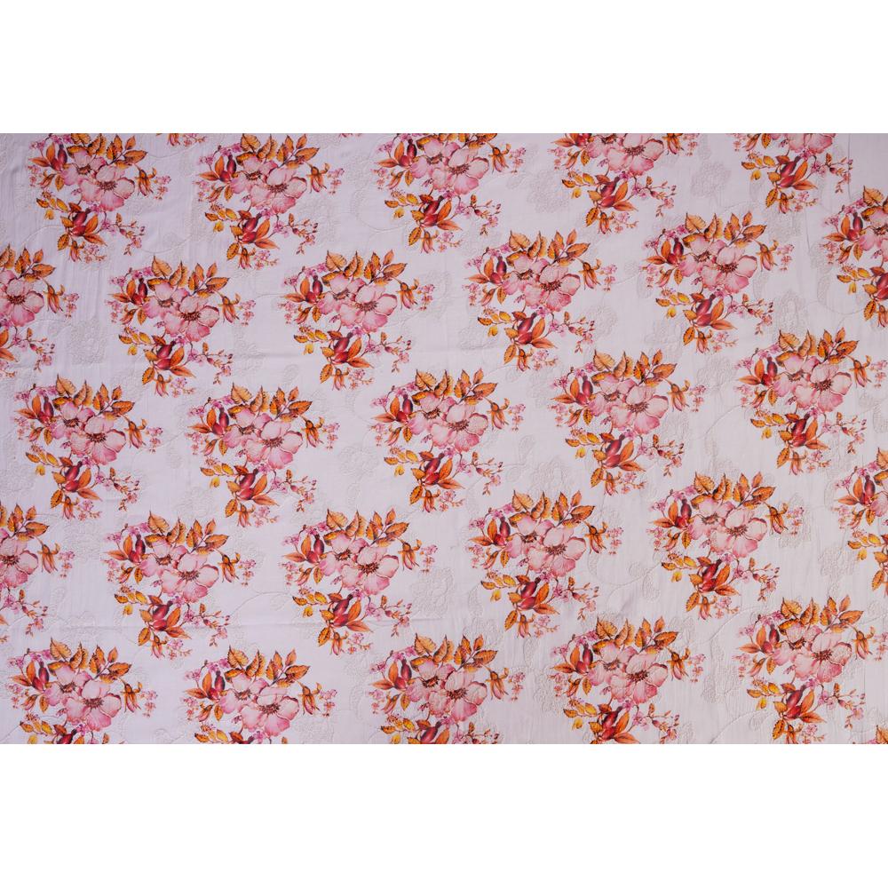 (Pre Cut 1.10 Mtr Piece) Light Pink Color Digital Printed Embroidered Pure Chanderi Fabric