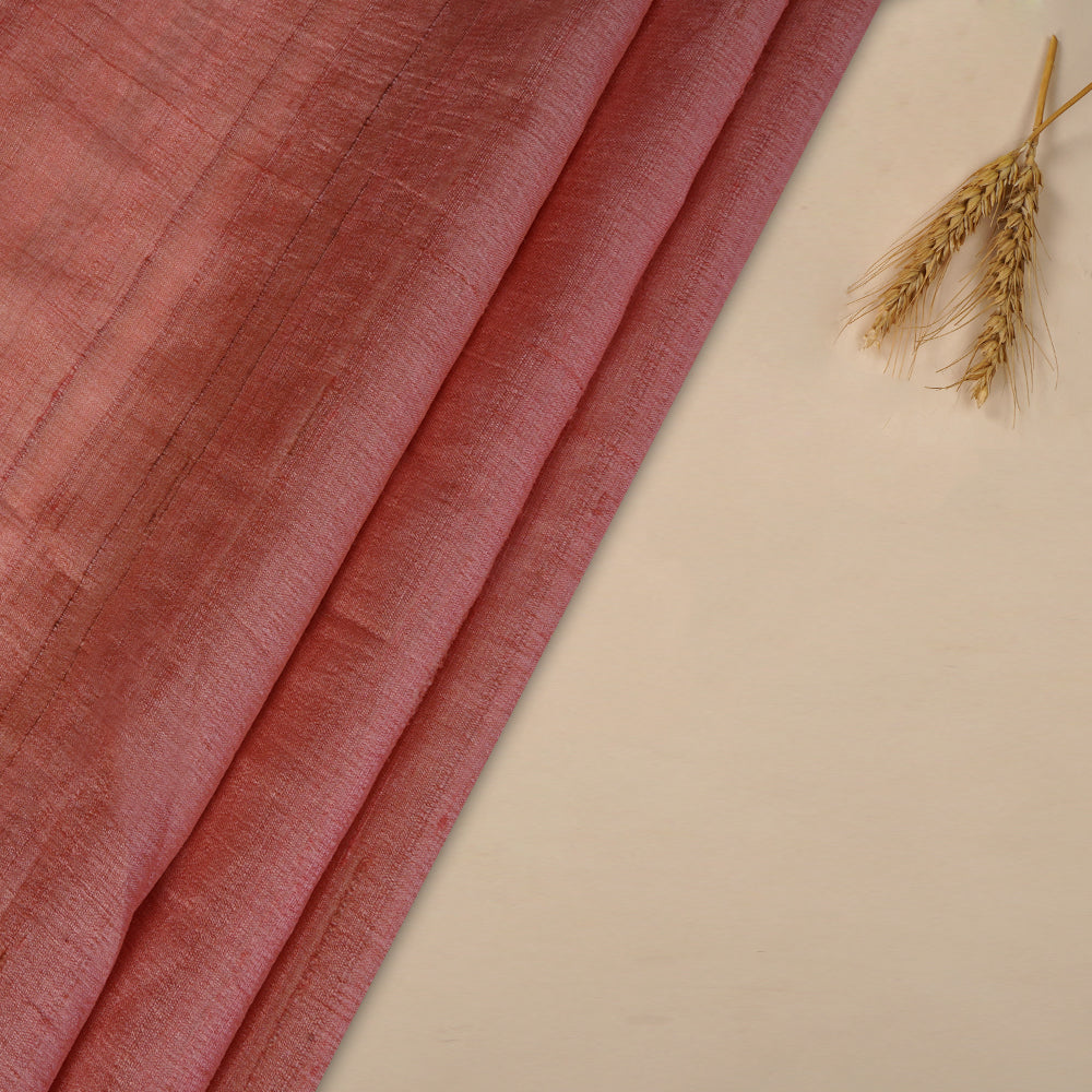 (Pre Cut 1 Mtr Piece) Coral Pink Color Desi Tussar Silk Fabric