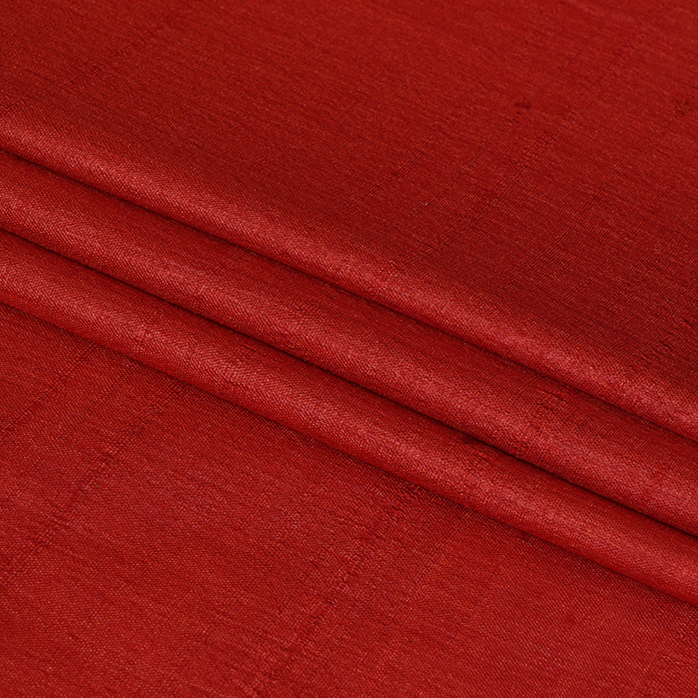 (Pre Cut 1.70 Mtr Piece) Red Color Tussar Silk Fabric