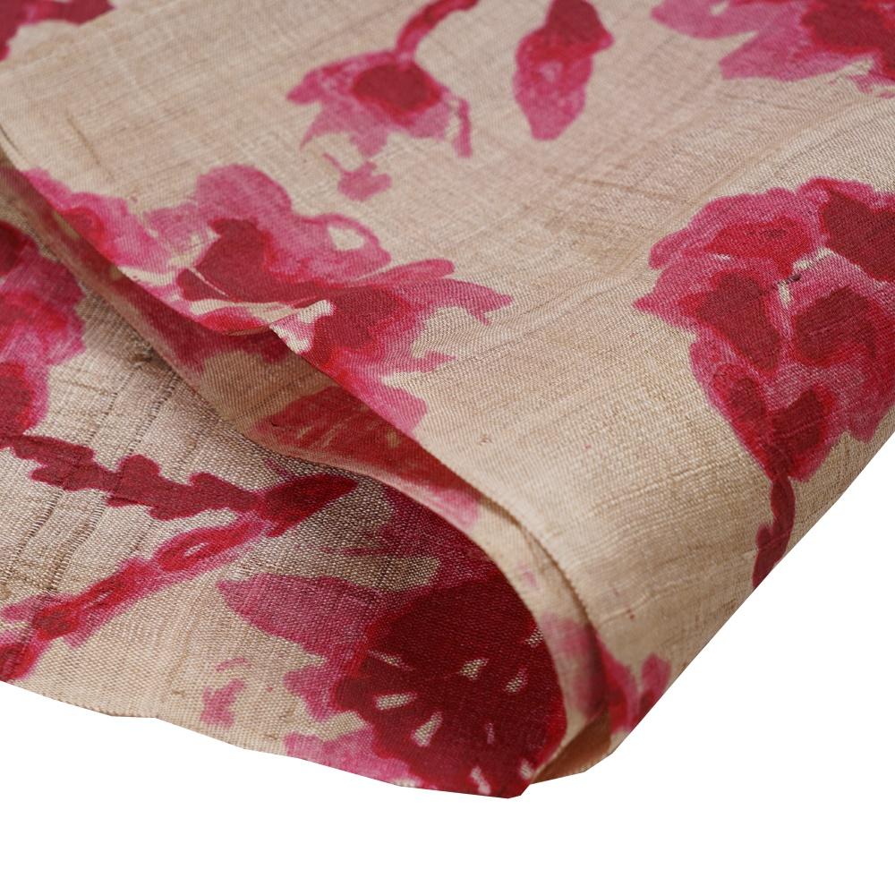 (Pre Cut 1.40 Mtr Piece) Beige Color Printed Tussar Silk Fabric