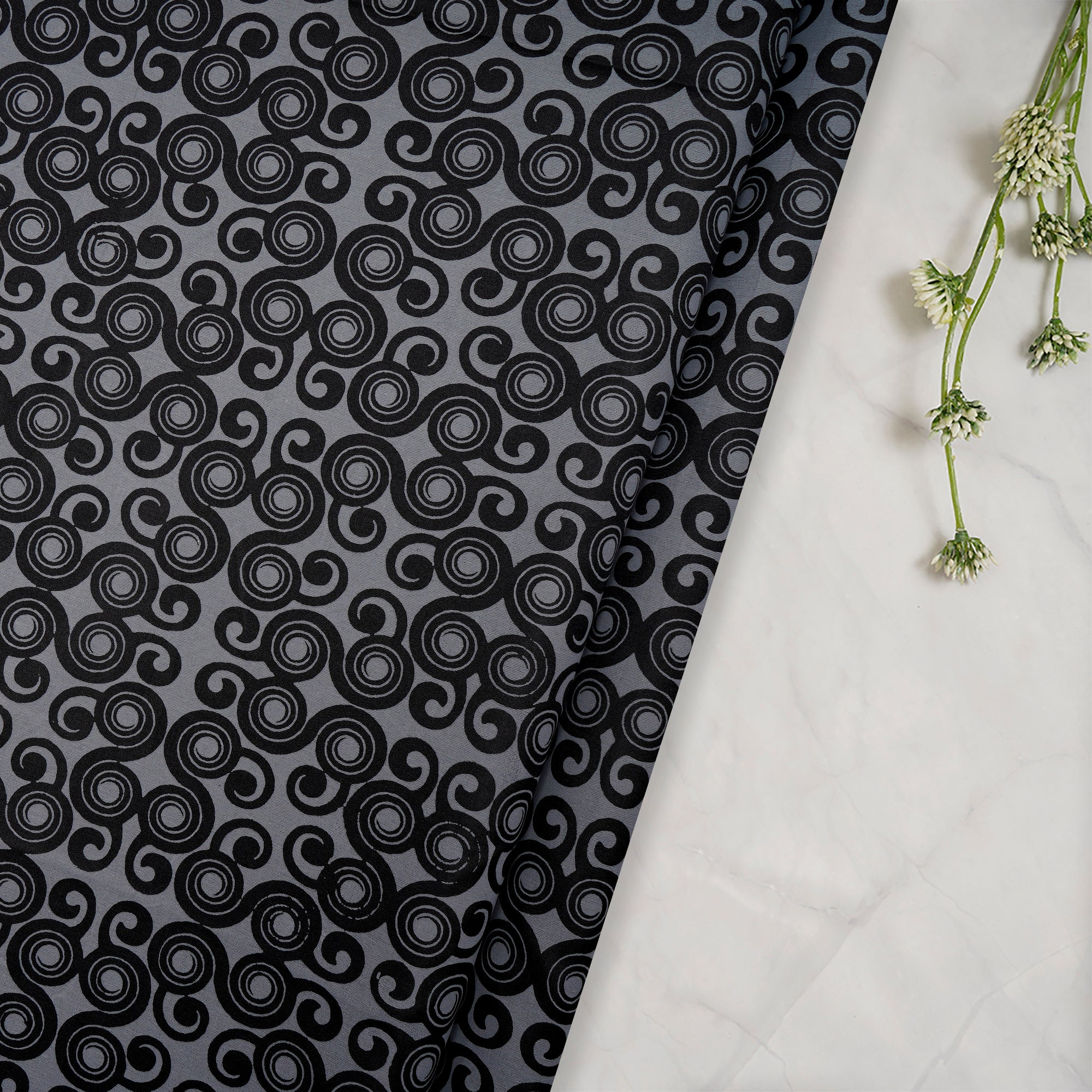 (Pre Cut 2.20 Mtr Piece) Black Color Printed Banglore Silk Fabric