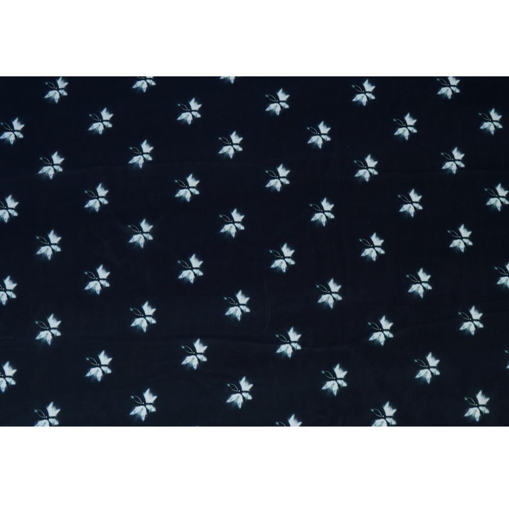 (Pre Cut 1.75 Mtr Piece) Navy Blue Color Digital Printed Bemberg Satin Fabric