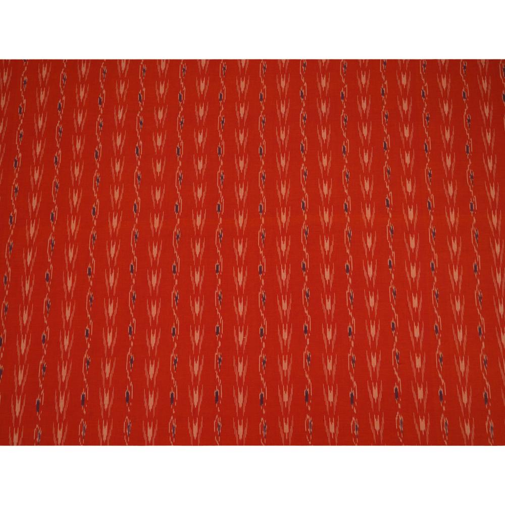 (Pre Cut 0.50 Mtr Piece) Orange Color Handwoven Ikat Cotton Fabric