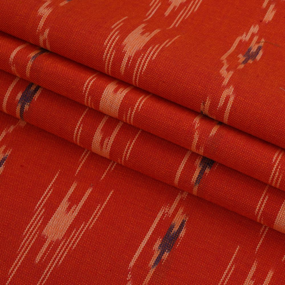 (Pre Cut 1.20 Mtr Piece) Orange Color Handwoven Ikat Cotton Fabric