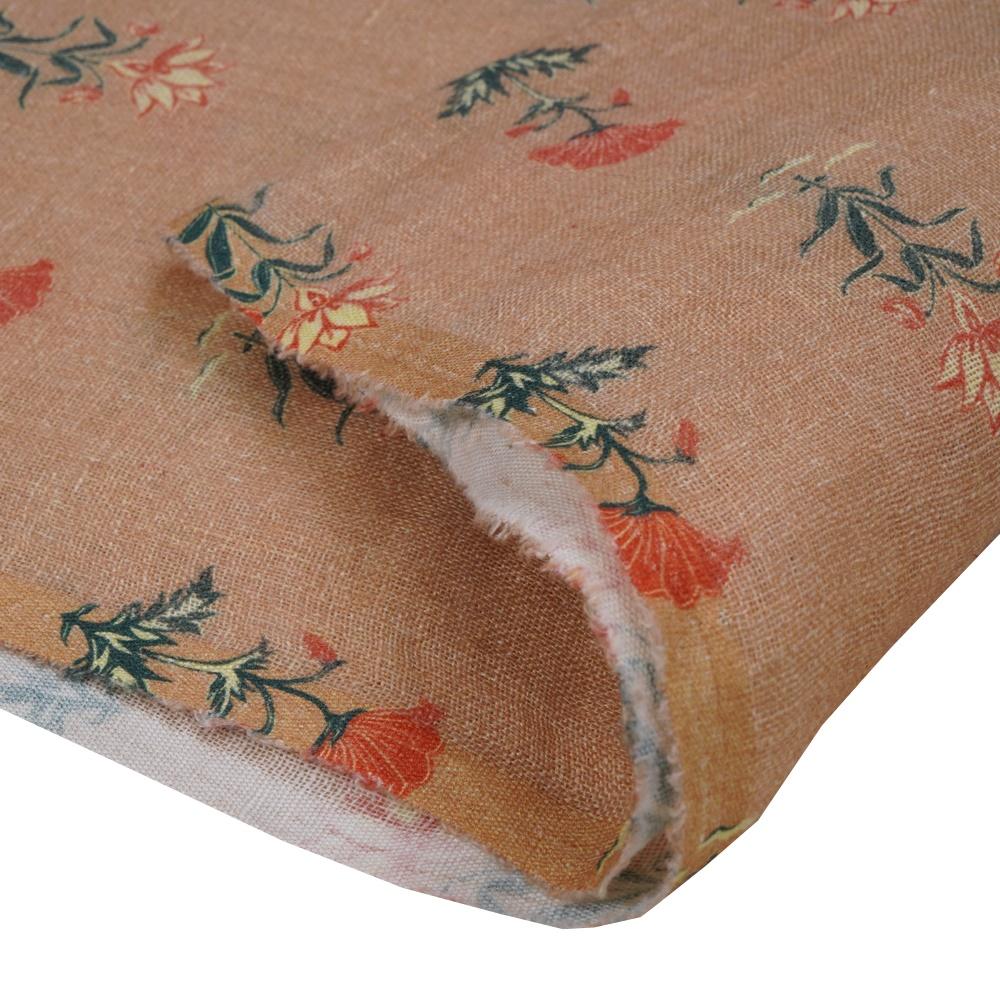 (Pre Cut 0.55 Mtr Piece) Orange Color Digital Printed Gauge Linen Fabric