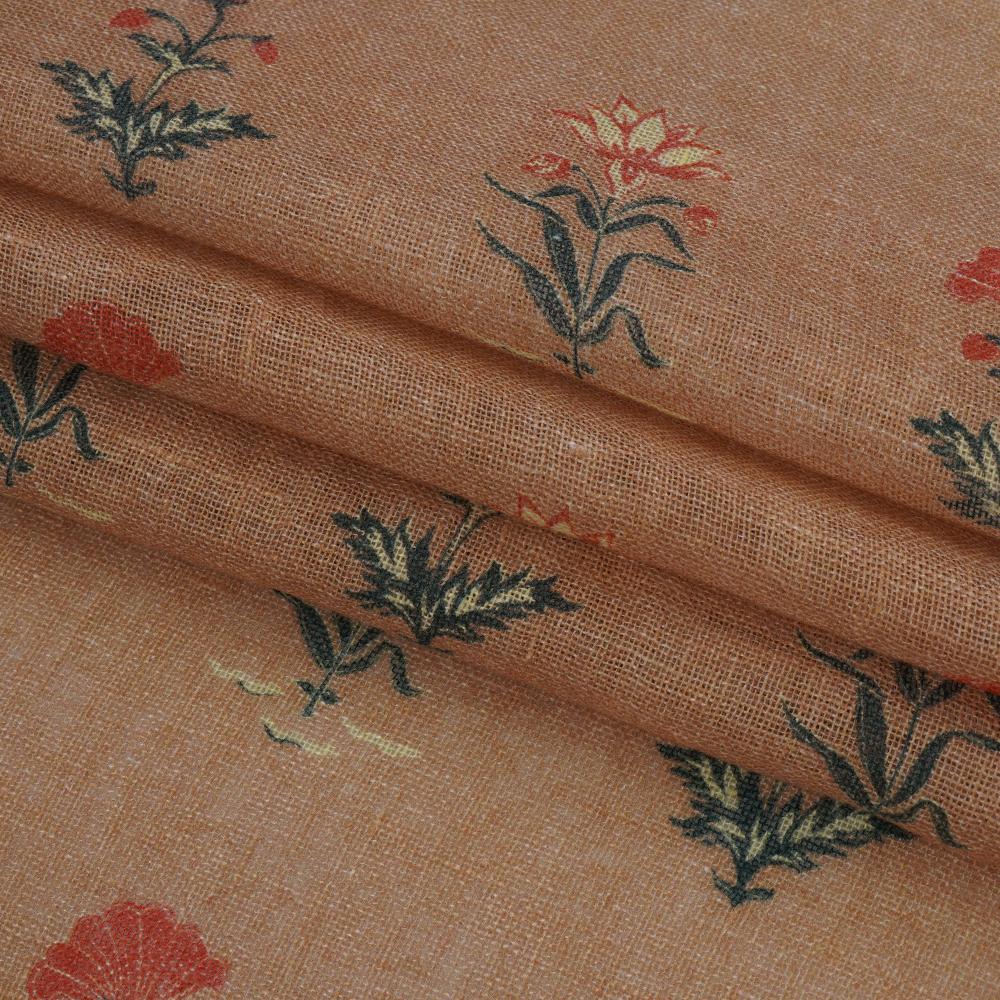 (Pre Cut 1.90 Mtr Piece) Orange Color Digital Printed Gauge Linen Fabric