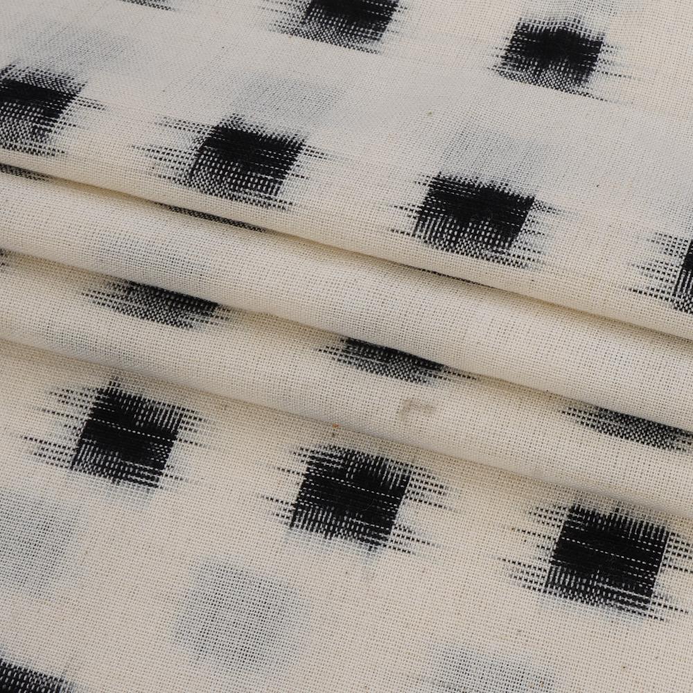 (Pre Cut 0.50 Mtr Piece) White Color Handwoven Ikat Cotton Fabric